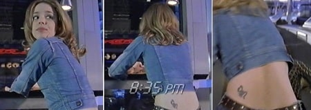 A picture of Butterfly tattoo on the lower left back of Rachel McAdams.
